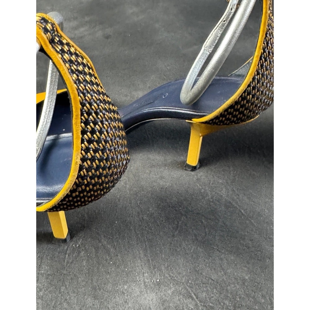 Vionnet Heels Yellow Leather Woven Raffia Pointed Toe Silver Pumps 37 US 6.5 - Picture 3 of 11